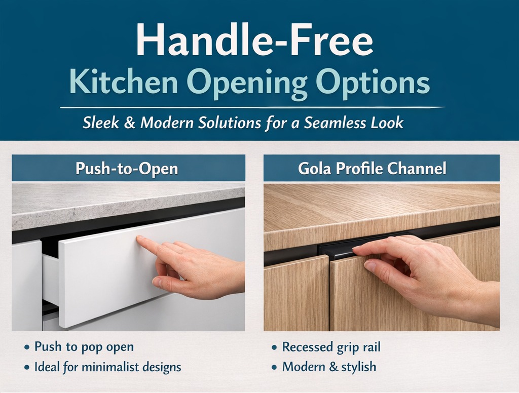 Handle-Free Kitchen Door Opening Options Handle-Free Kitchen Cabinet Door Opening Options